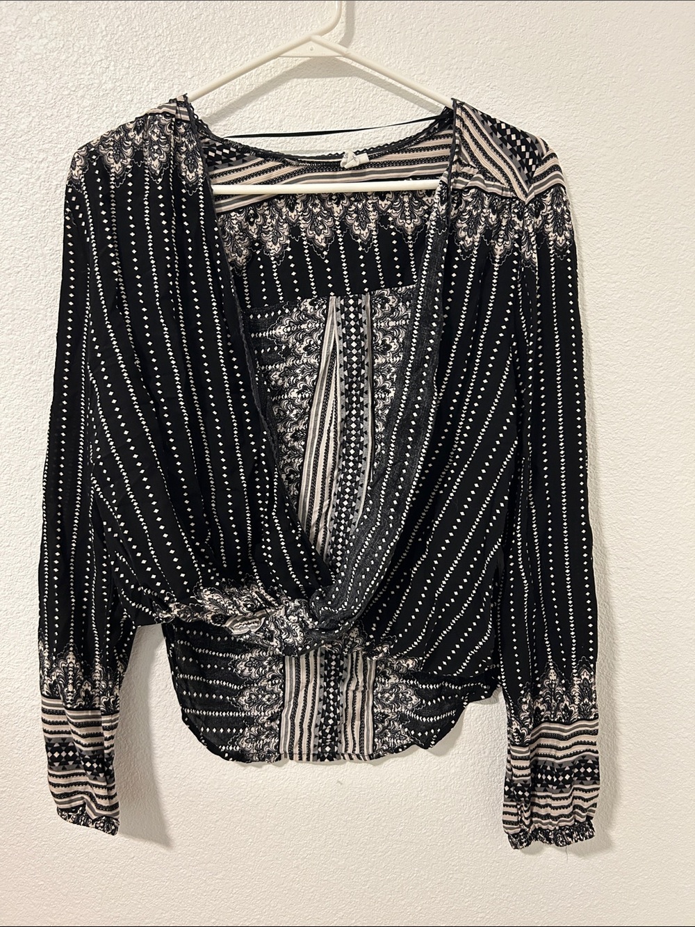Black & Cream Printed Wrap Blouse - Women Tops rip curl